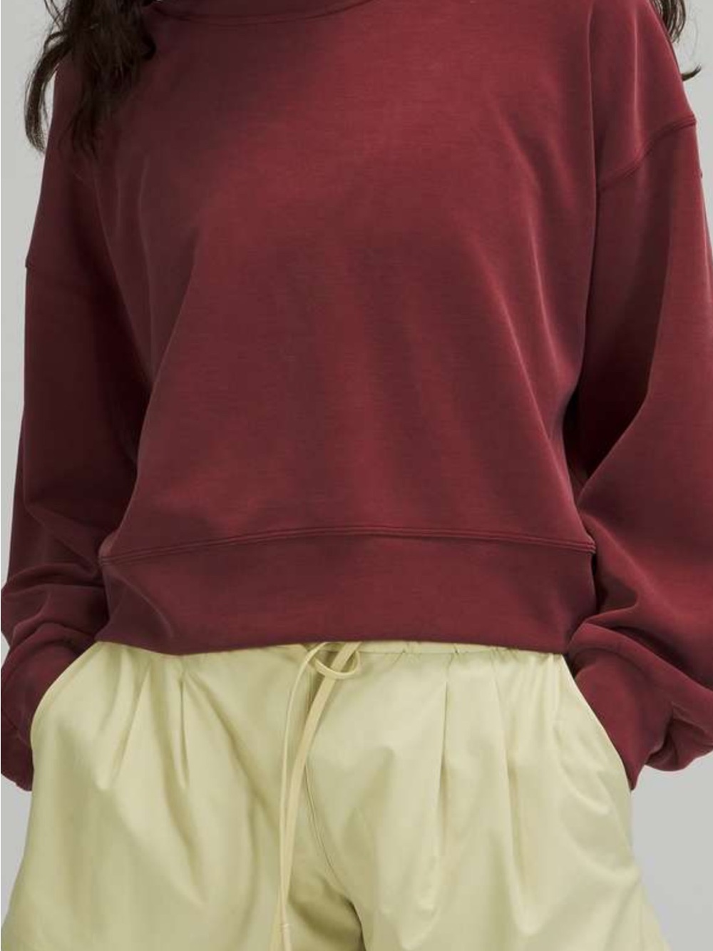 Lululemon Softstreme Perfectly Oversized Cropped Crew Sweater Red Merlot  Sz 2